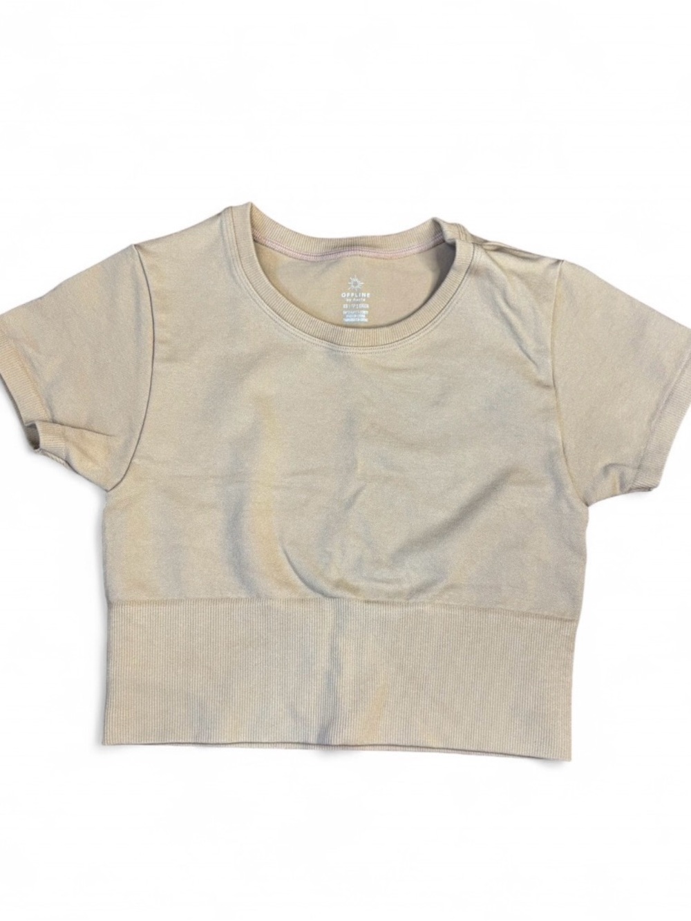 OFFLINE aerie XS Beige Short Sleeve Ribbed Crop Tee